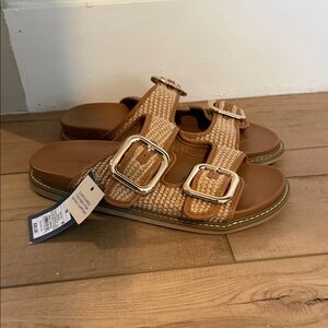 Universal Thread Tan Woven Sandals with Buckle Details